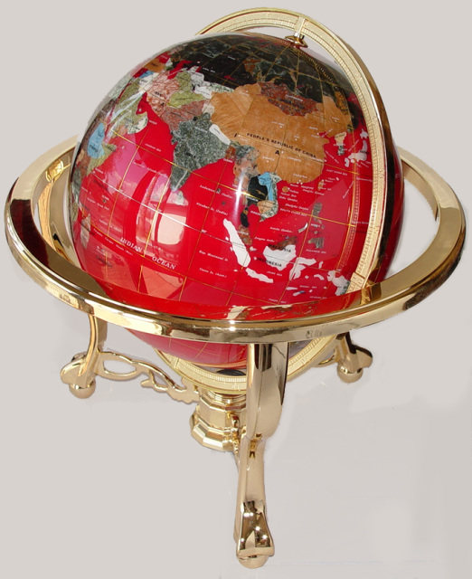 Unique 21" Tall World Globe Tripod Gold Leg table Gem Map 