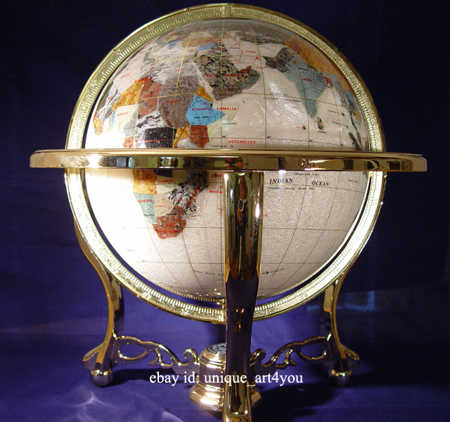 Unique 21" Tall Blue Lapis Tripod Gold Leg table Gem Gemstone World Map Globe 