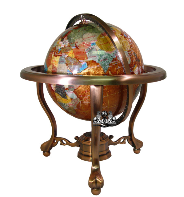 leg table stand Gem MOP Gemstone World MAP globe 13" pearl ocean Gold 3 