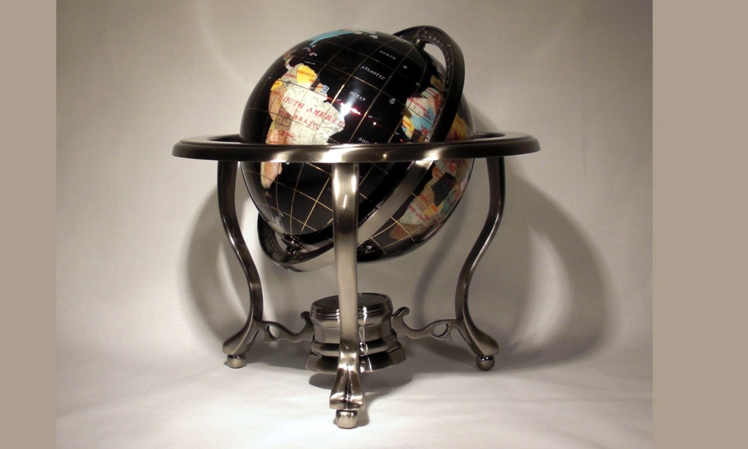13" Tall Amber Pearl Swirl Ocean Tripod Copper Table Top Gemstone Globe 