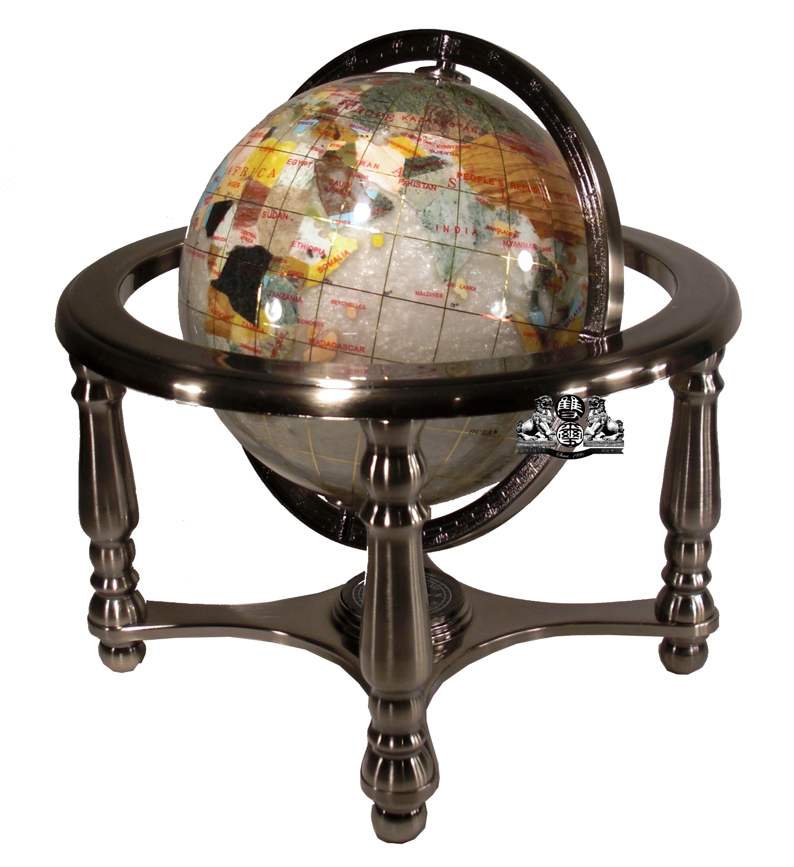 unique art gemstone globes 10 inches tall 150mm diameter table stand